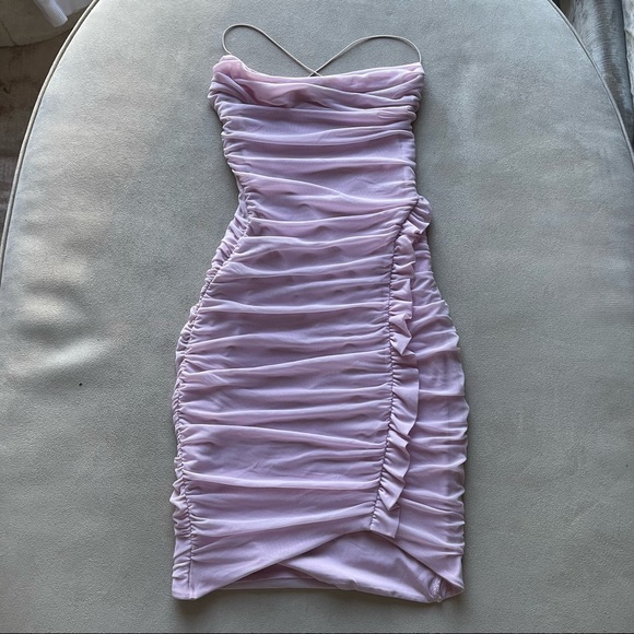 NWOT OH POLLY Cowell neck mini dress in pink - Picture 7 of 9